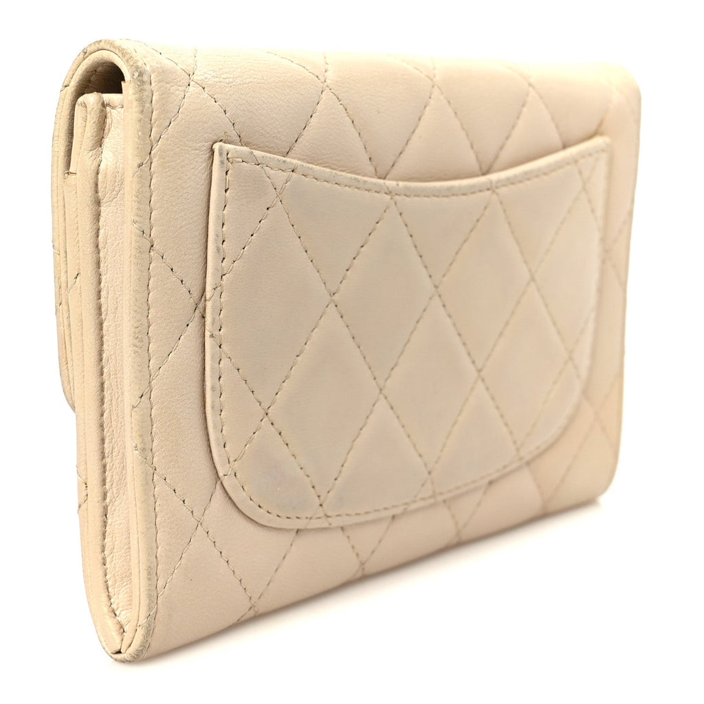 Lambskin Quilted Small Flap Wallet Light Beige