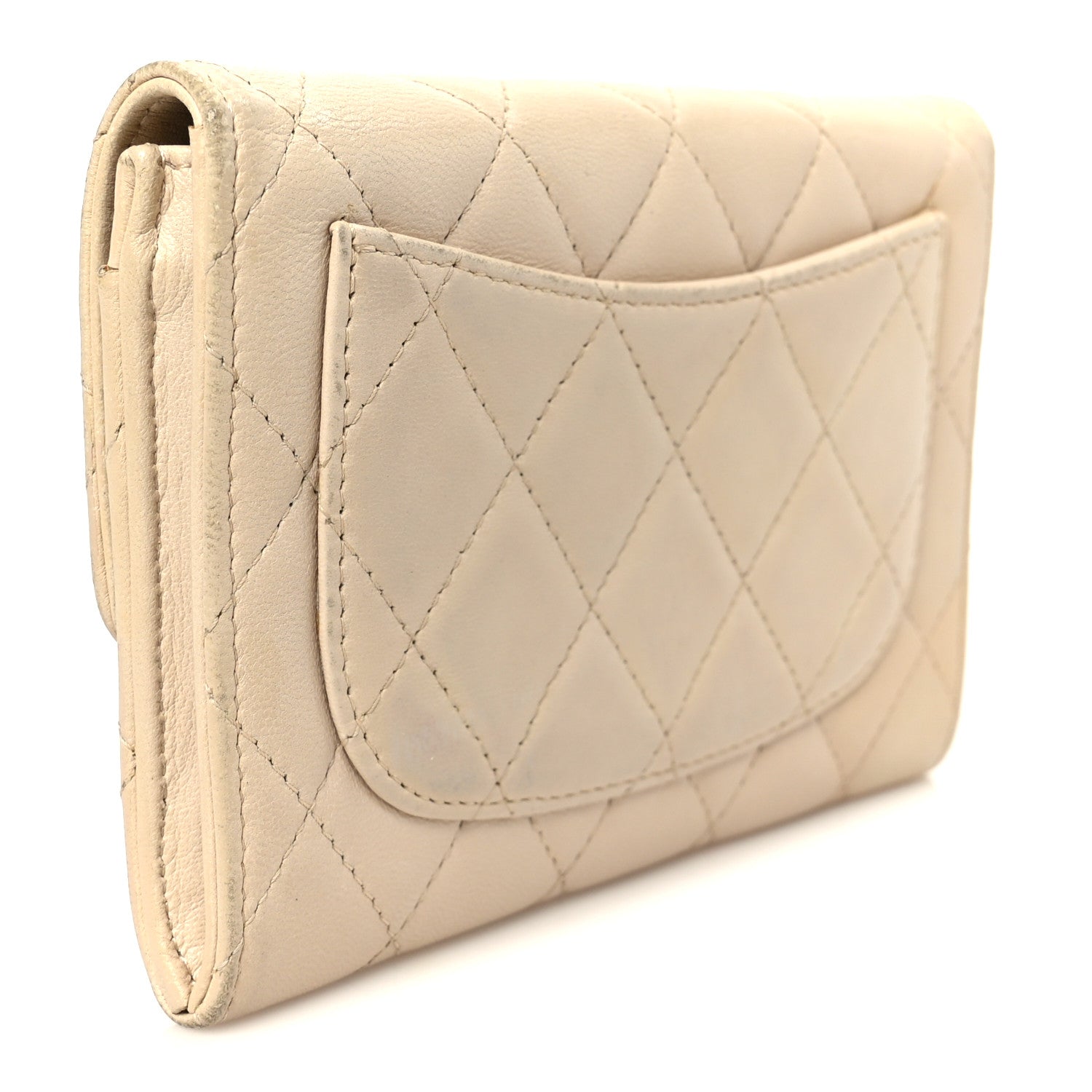 Lambskin Quilted Small Flap Wallet Light Beige
