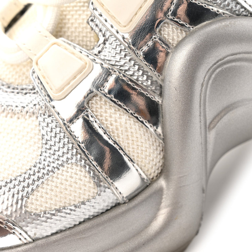 Louis Vuitton Metallic Calfskin Technical Nylon LV Archlight Sneakers 37 White Silver