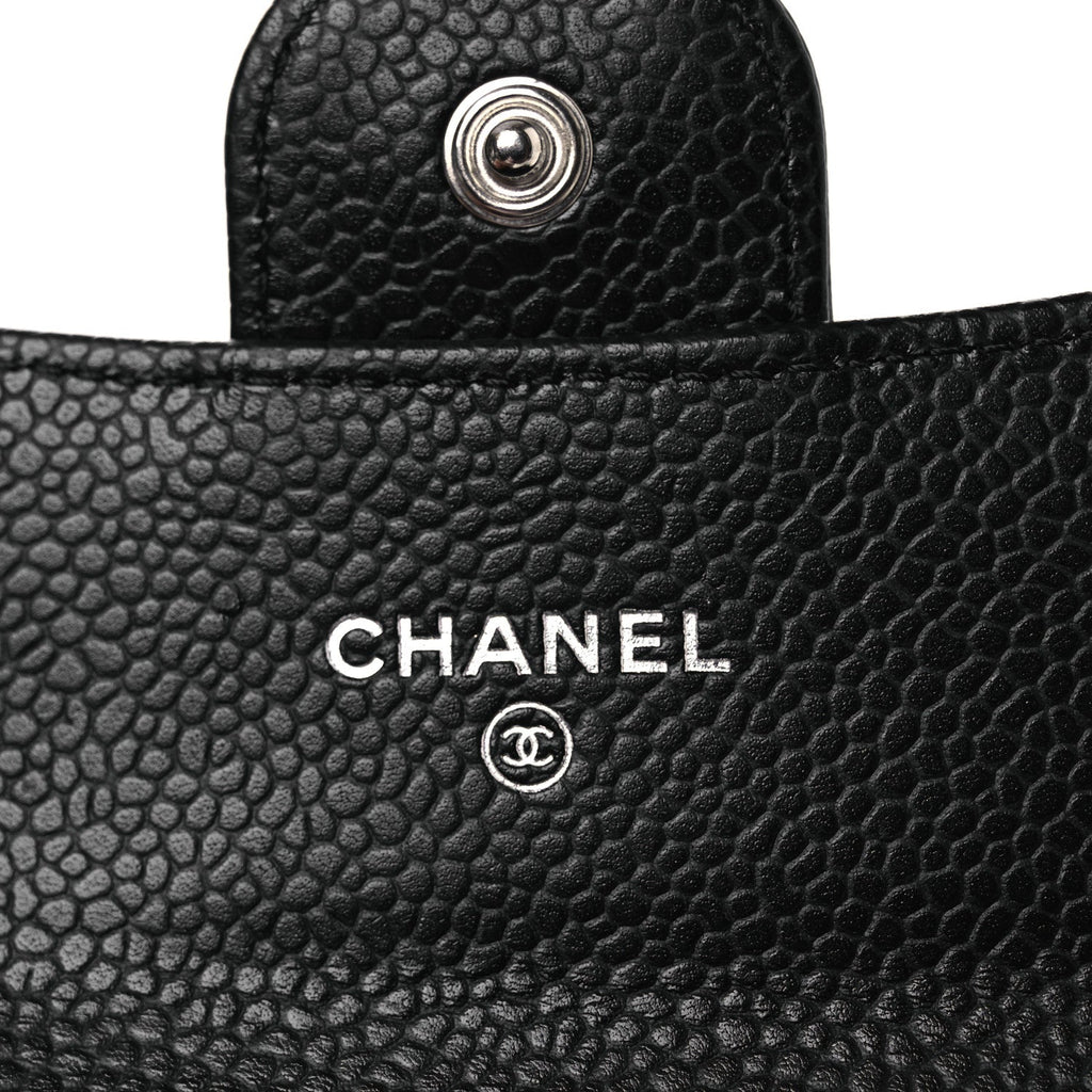 Caviar Quilted Flap Card Holder Wallet Black