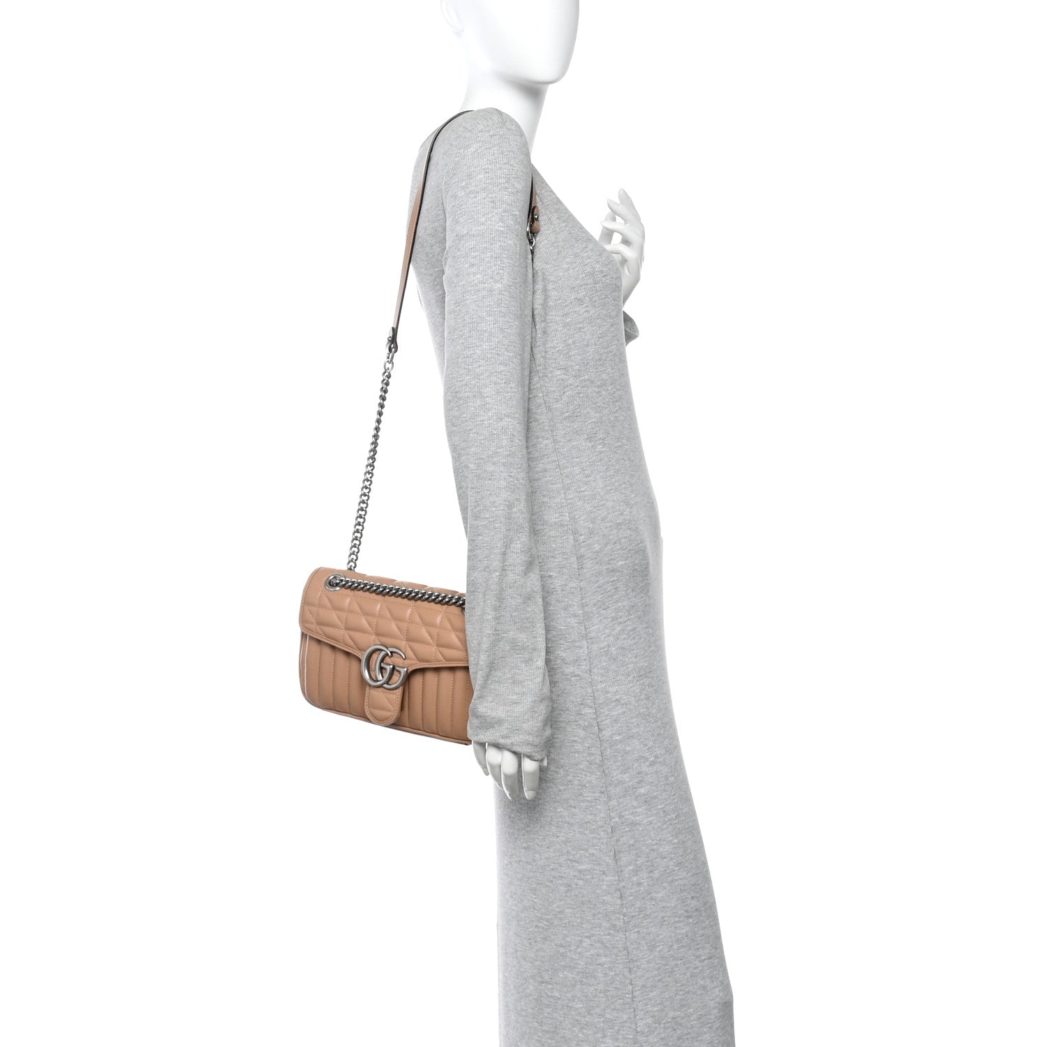 Gucci Calfskin Matelasse Aria Small GG Marmont Shoulder Bag Camelia
