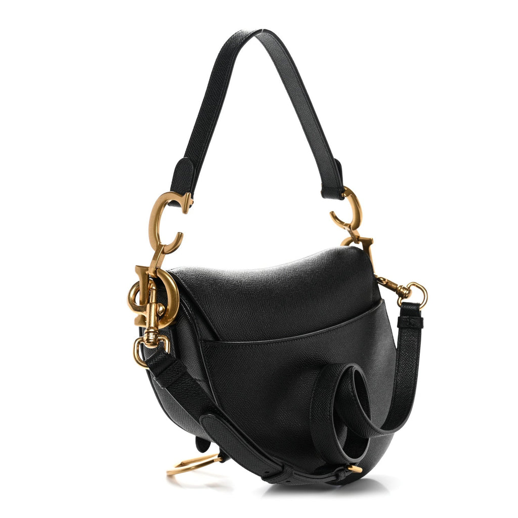 Christian Dior Grained Calfskin Saddle Bag With Strap Black