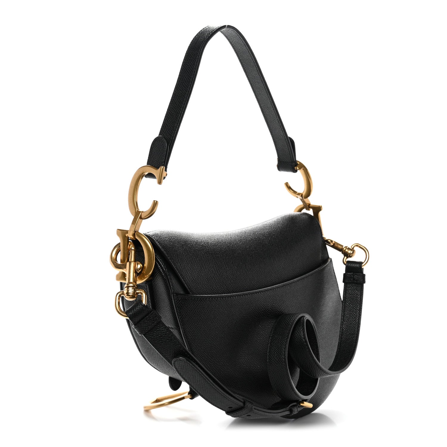 Christian Dior Grained Calfskin Saddle Bag With Strap Black