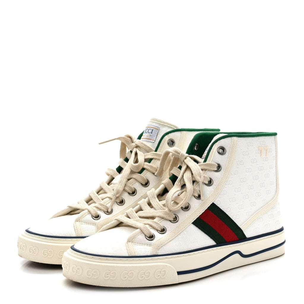 Gucci Monogram GG Mignon Web Womens 1977 Tennis High Top Sneakers 37 White