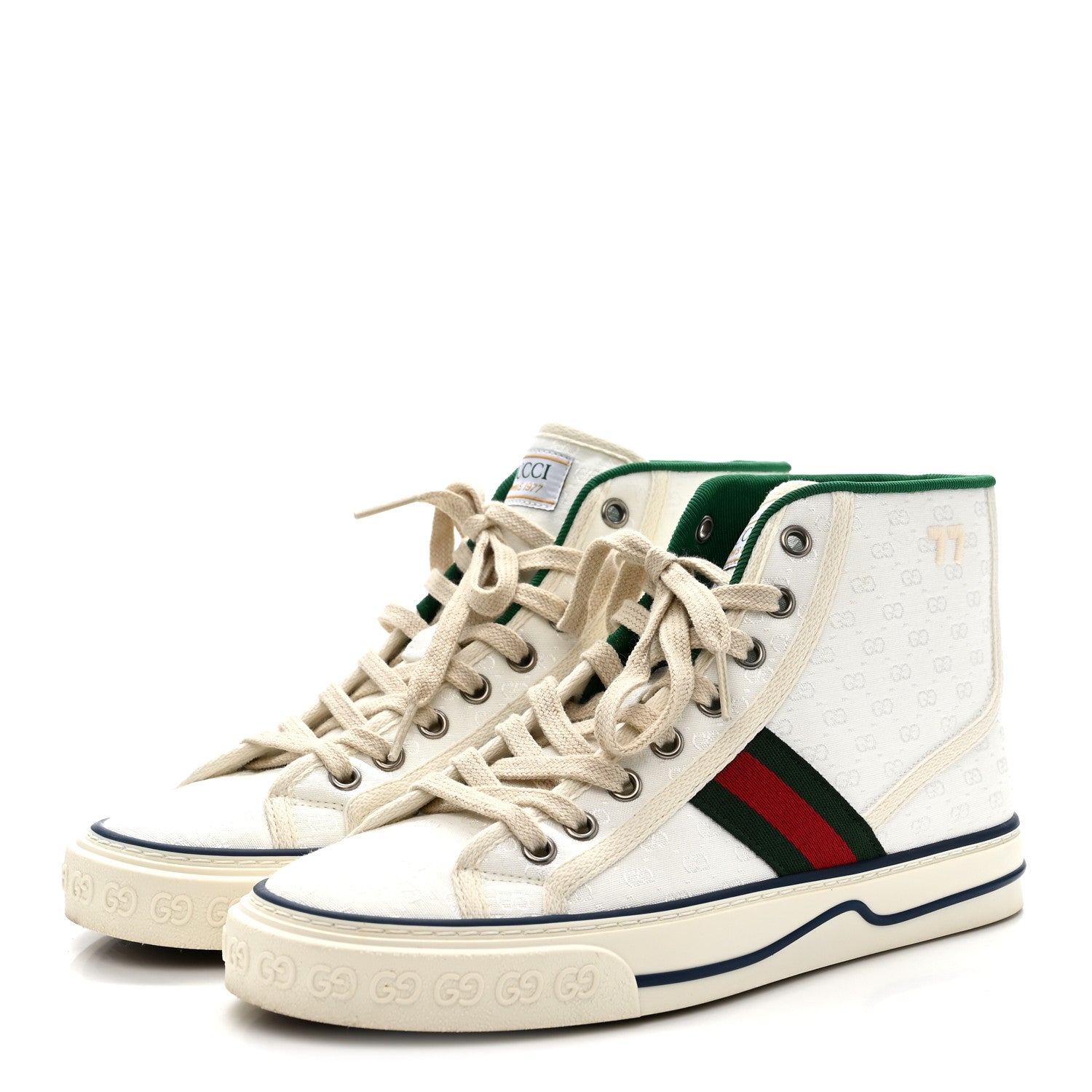 Gucci Monogram GG Mignon Web Womens 1977 Tennis High Top Sneakers 37 White