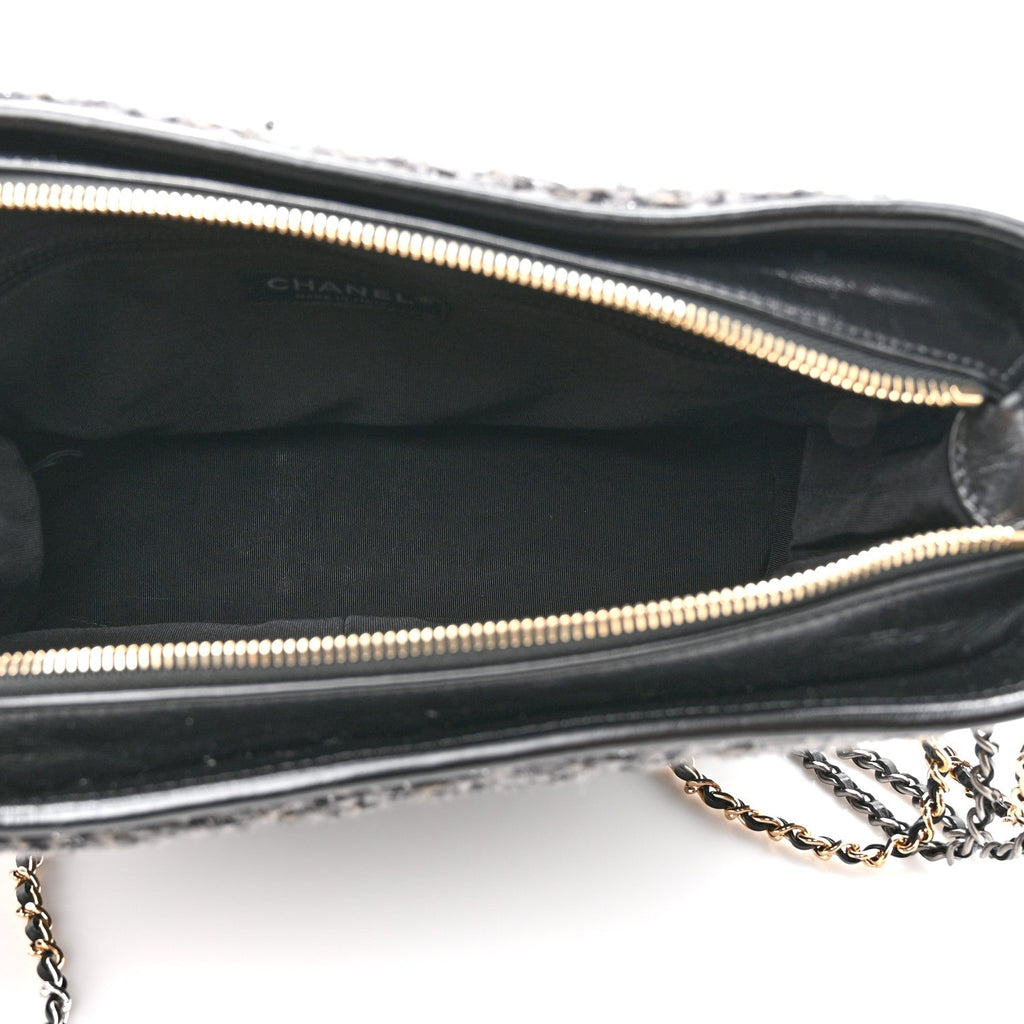 Chanel Tweed Calfskin Quilted Medium Gabrielle Hobo Black