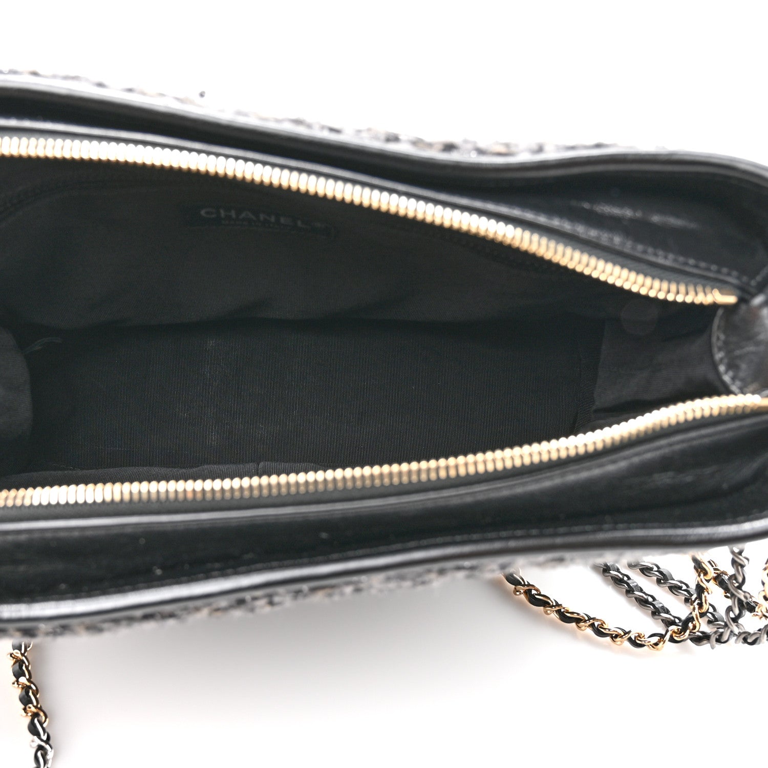 Chanel Tweed Calfskin Quilted Medium Gabrielle Hobo Black