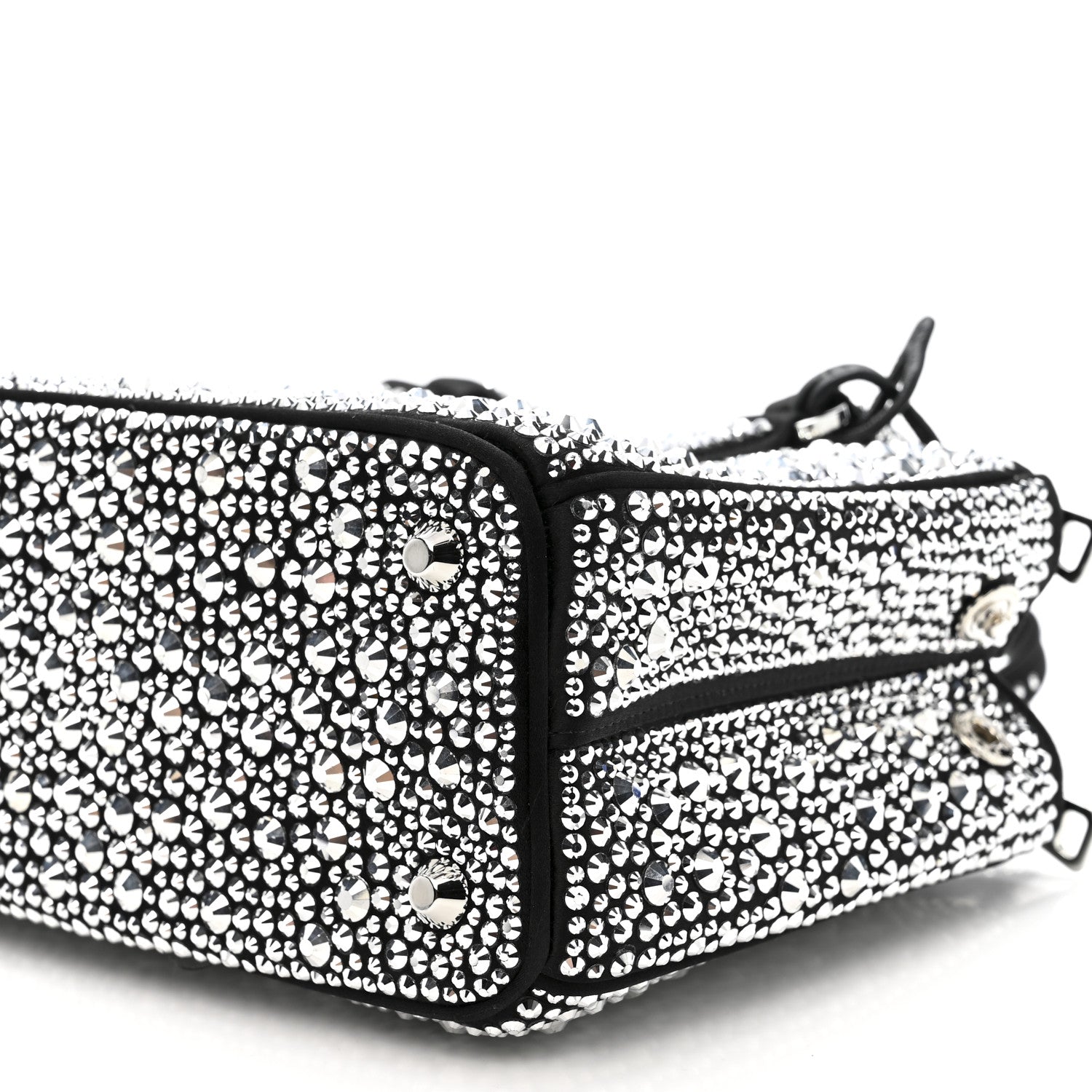 Prada Satin Crystal Mini Galleria Double Zip Tote Metal