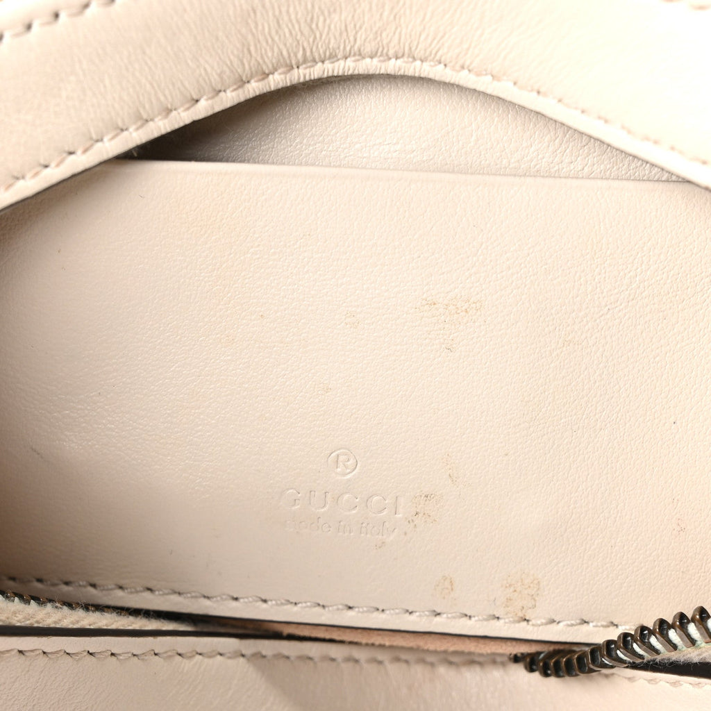 Gucci Calfskin Matelasse Chevron Mini GG Marmont Half Moon Hobo Mystic White