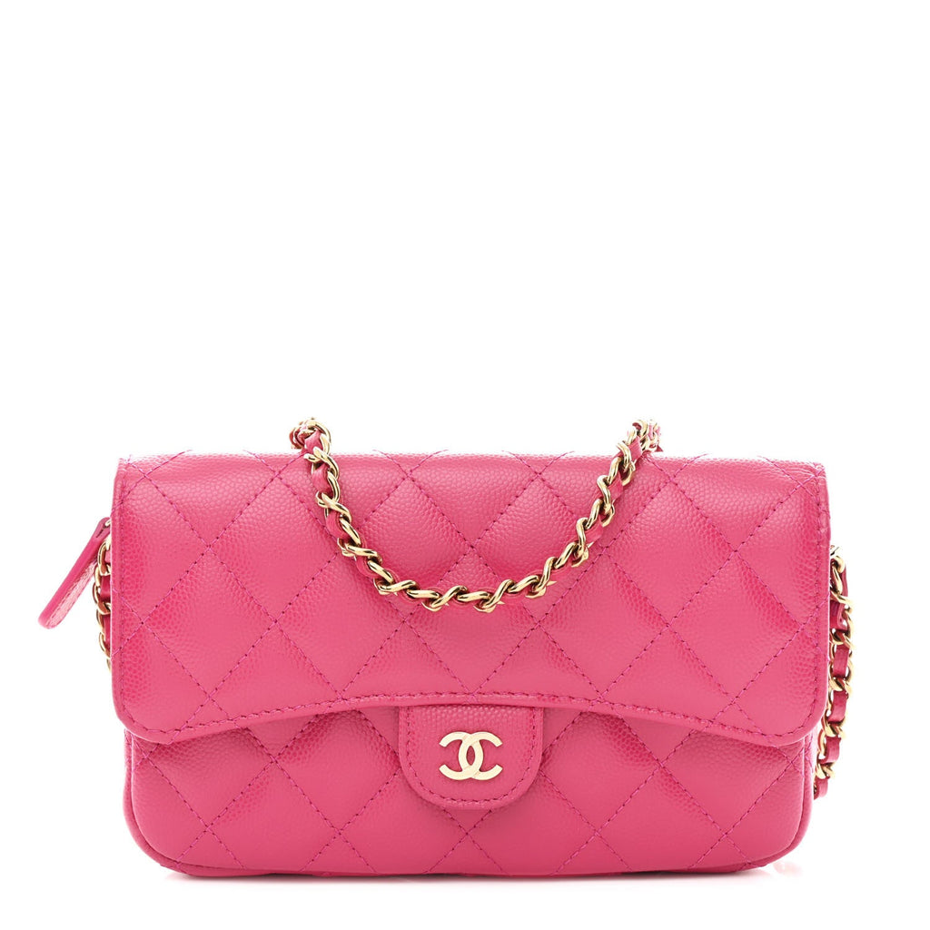 Chanel Caviar Quilted Flap Phone Holder With Chain Pink