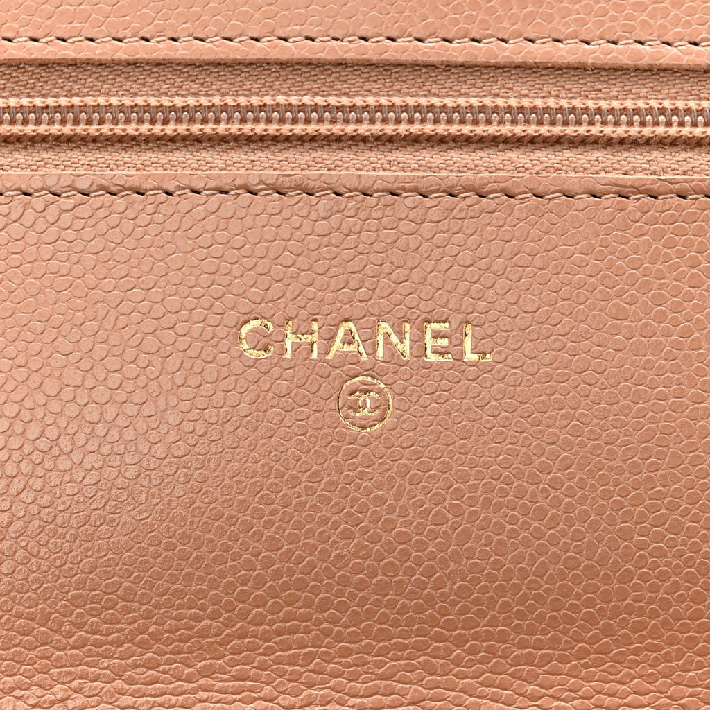 Chanel Caviar Quilted Wallet on Chain WOC Dark Beige