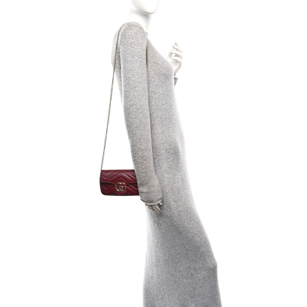 Gucci Calfskin Matelasse Super Mini GG Marmont Shoulder Bag Rosso Ancora