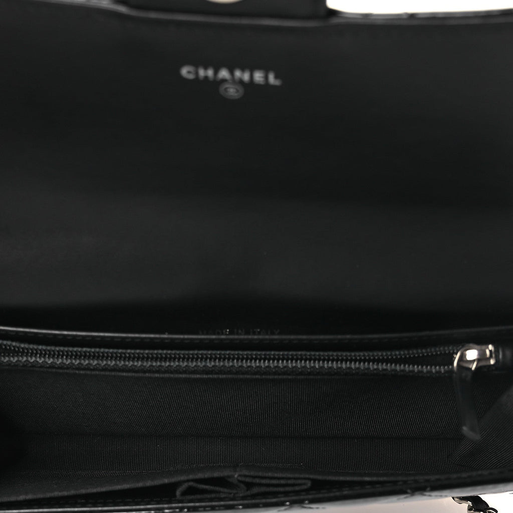 Chanel Patent Quilted Wallet On Removable Chain WOC Black