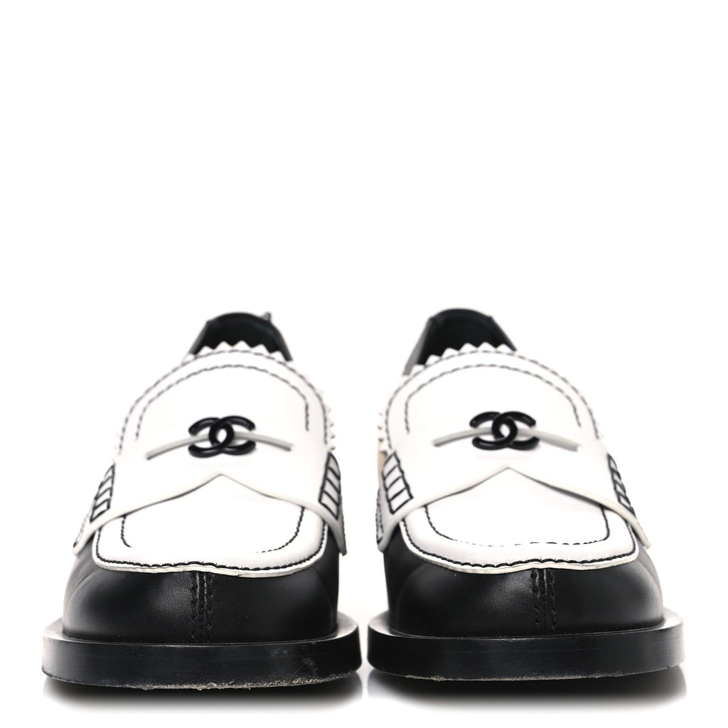 Calfskin CC Loafers 40 Black White Beige