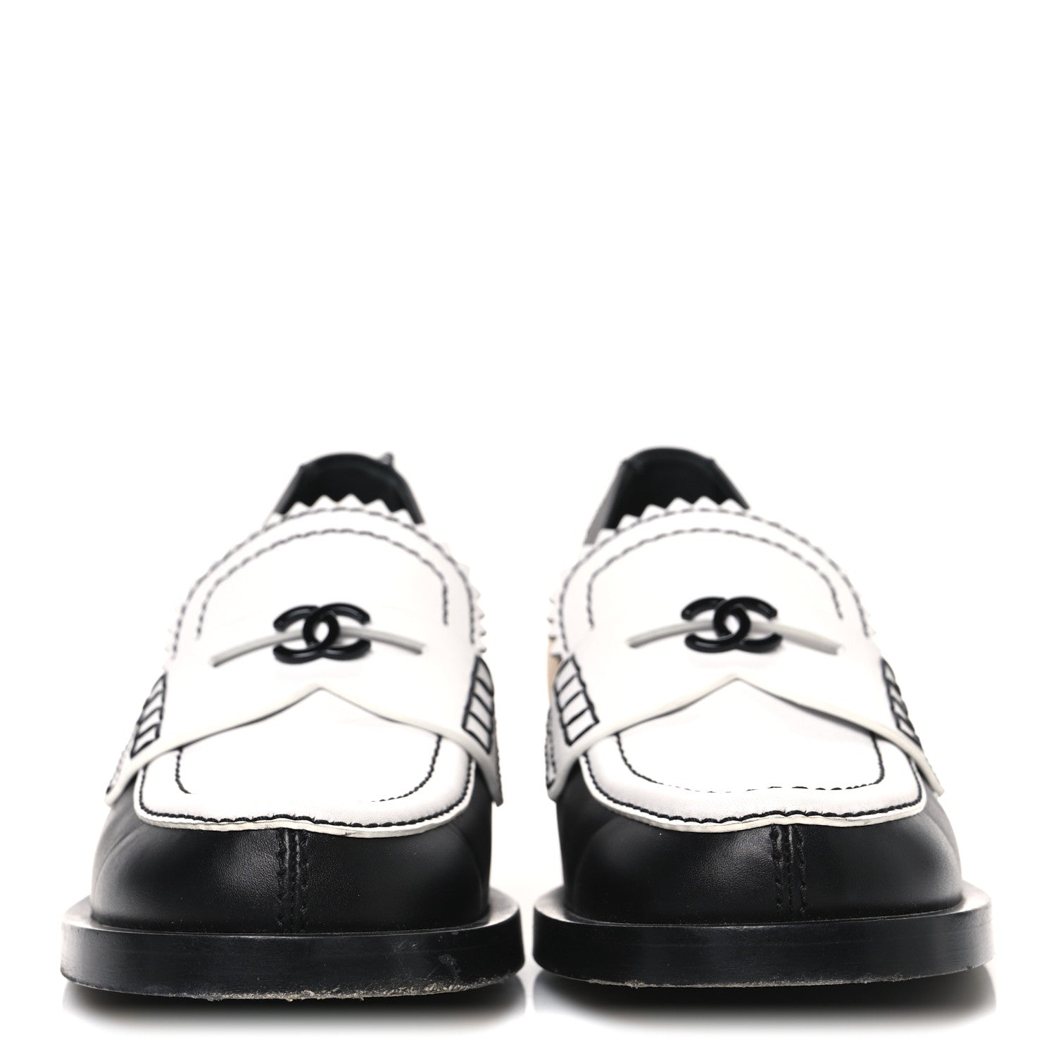 Calfskin CC Loafers 40 Black White Beige