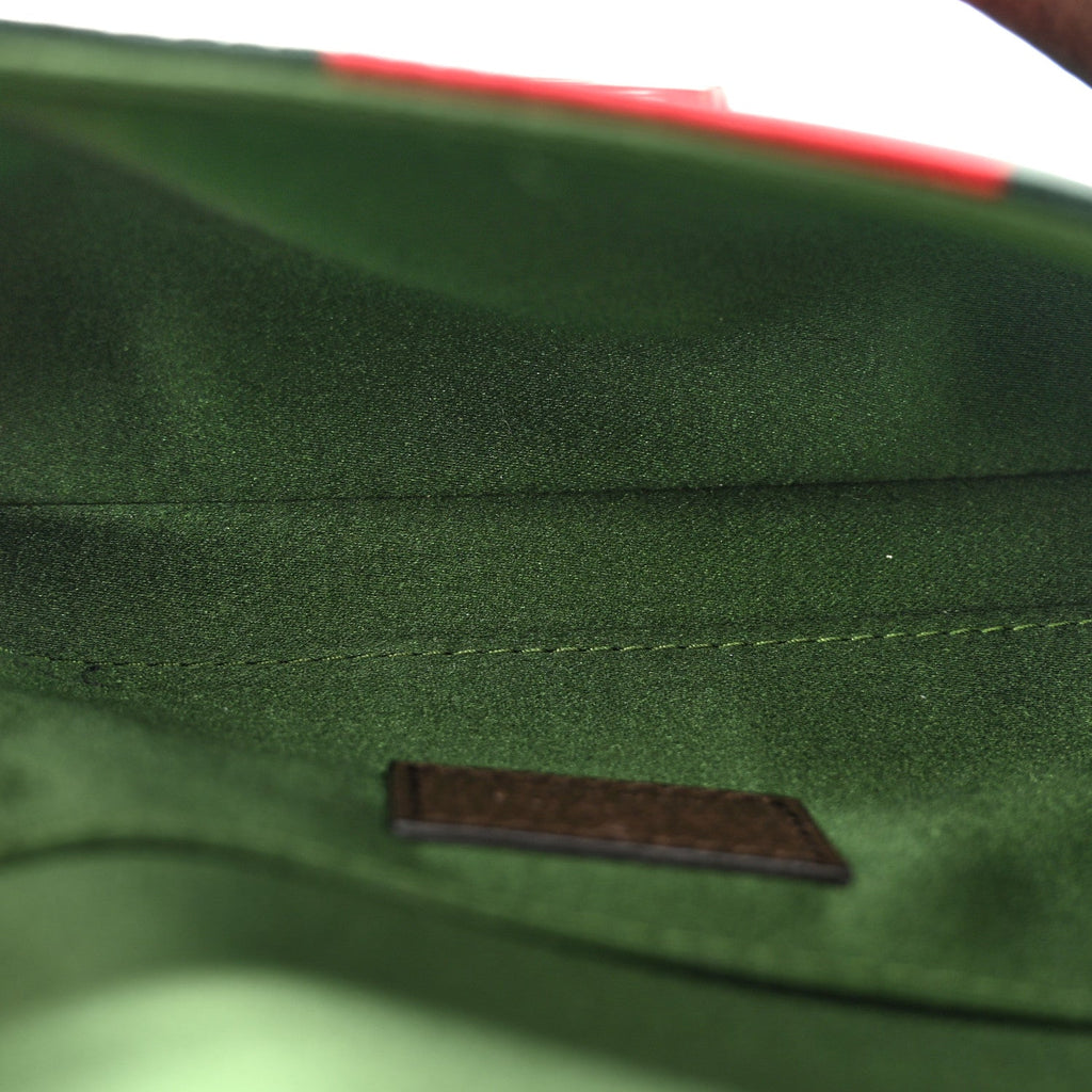Gucci Monogram Textured Dollar Calfskin Heavy Grosgrain Web Small Maxi Horsebit Chain Shoulder Bag Beige Ebony New Acero