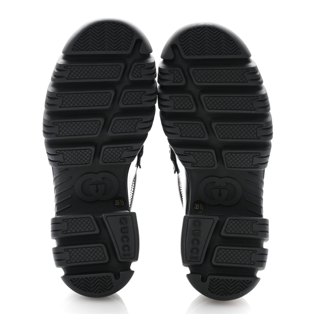 Gucci Magnum Calfskin Nappa Samoa Womens Horsebit Platform Chunky Lug Sole 40mm Loafers 35.5 Black