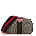 Gucci GG Supreme Monogram Textured Dollar Calfskin Web Ophidia Small Crossbody Bag Beige Ebony Fuchsia