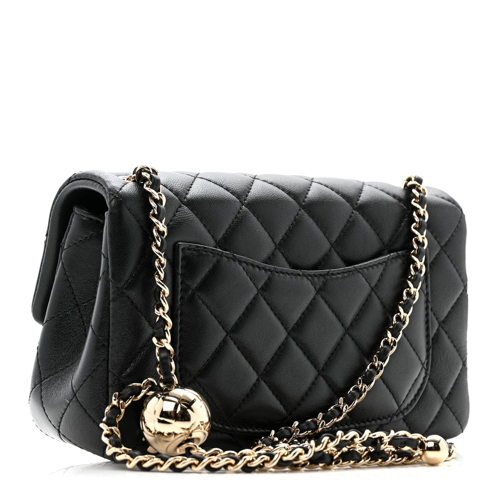 Chanel Lambskin Quilted Mini Rectangular Pearl Crush Flap Black