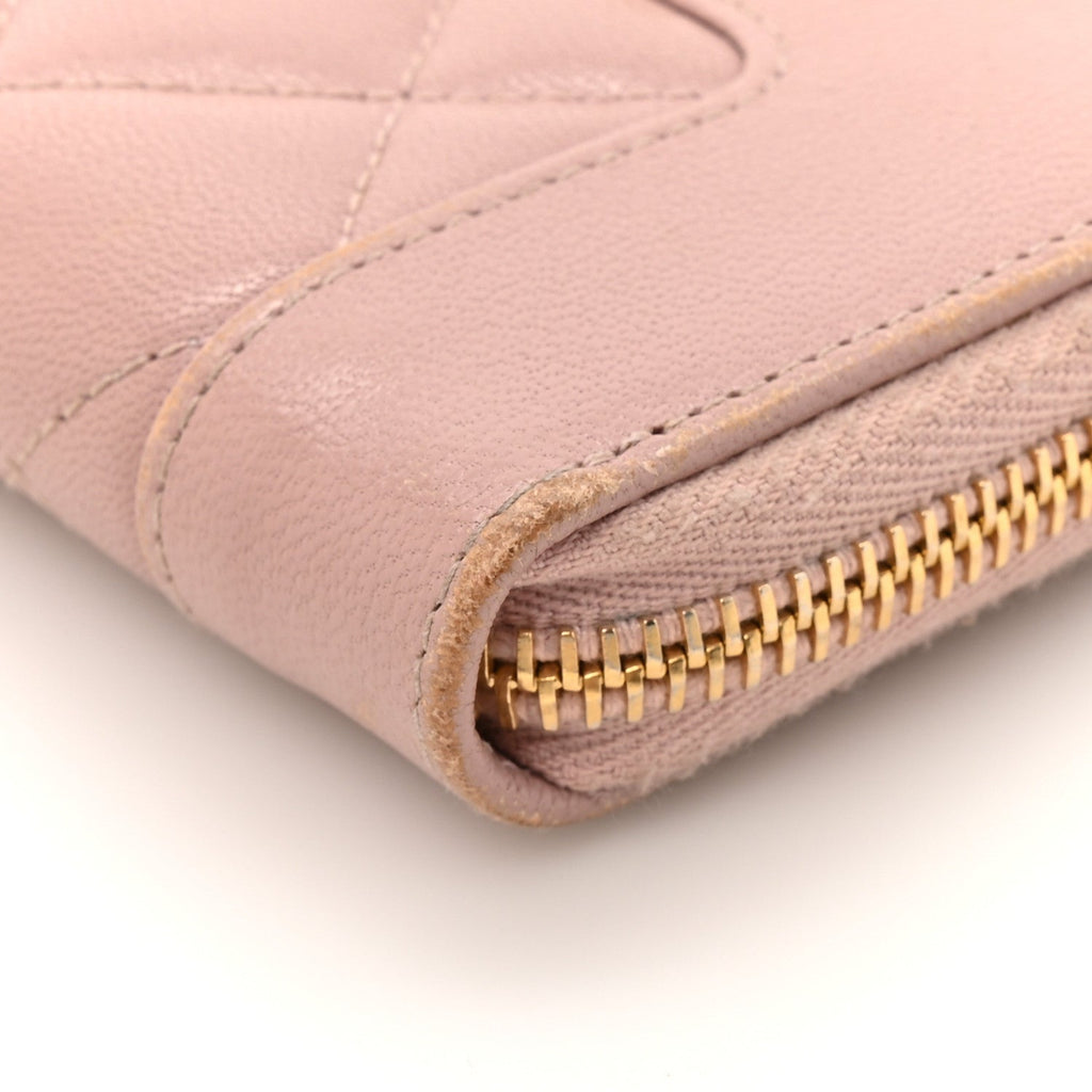 Chanel Sheepskin Quilted Vintage Mademoiselle Zip Coin Purse Pink