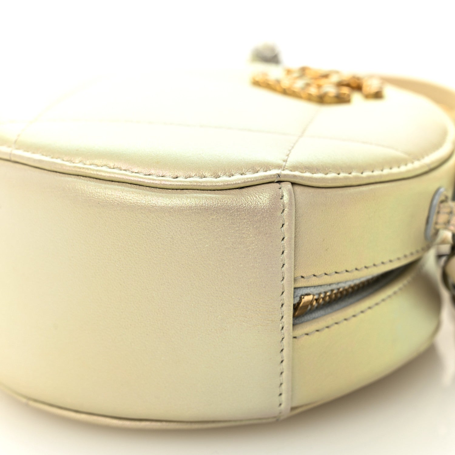 Chanel Iridescent Calfskin Quilted Chanel 19 Round Clutch With Chain White