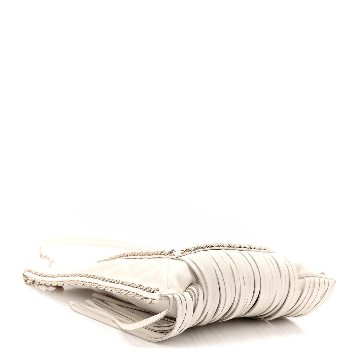 Chanel Calfskin Quilted Fringe Small Shopping Bag White