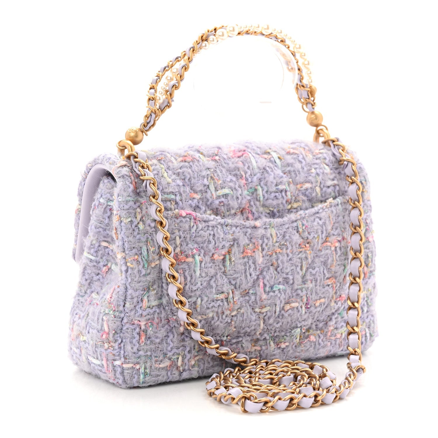 Chanel Tweed Quilted Pearl Twist Mini Rectangular Flap Purple