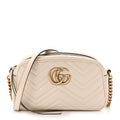 Gucci Calfskin Matelasse Small GG Marmont Chain Shoulder Bag White