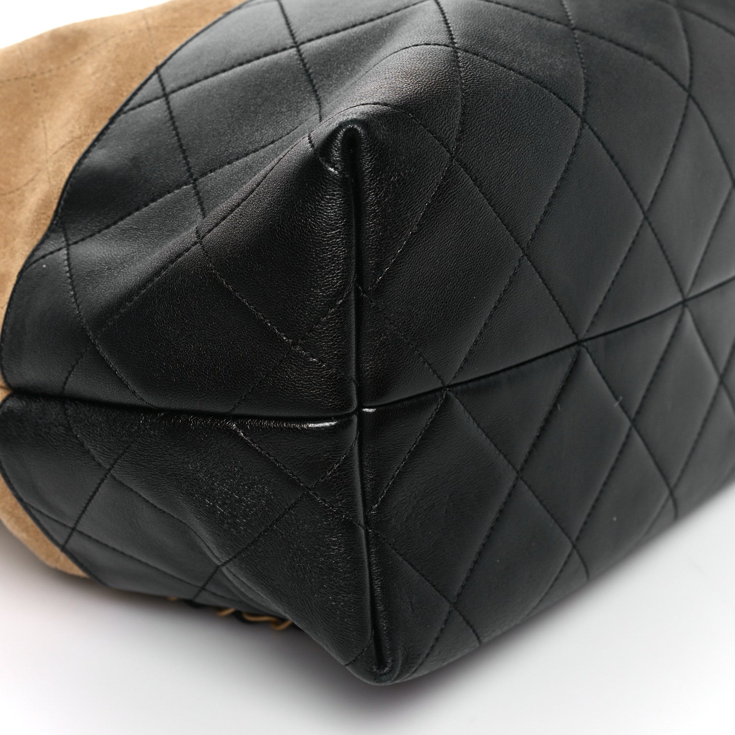 Chanel Suede Shiny Lambskin Quilted Large Shopping Bag Beige Black