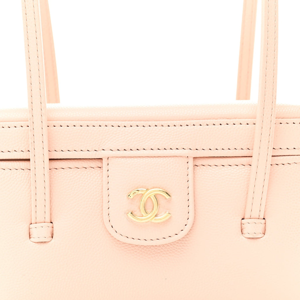 Chanel Shiny Caviar Preppy Coco Long Vanity With Strap  Light Pink