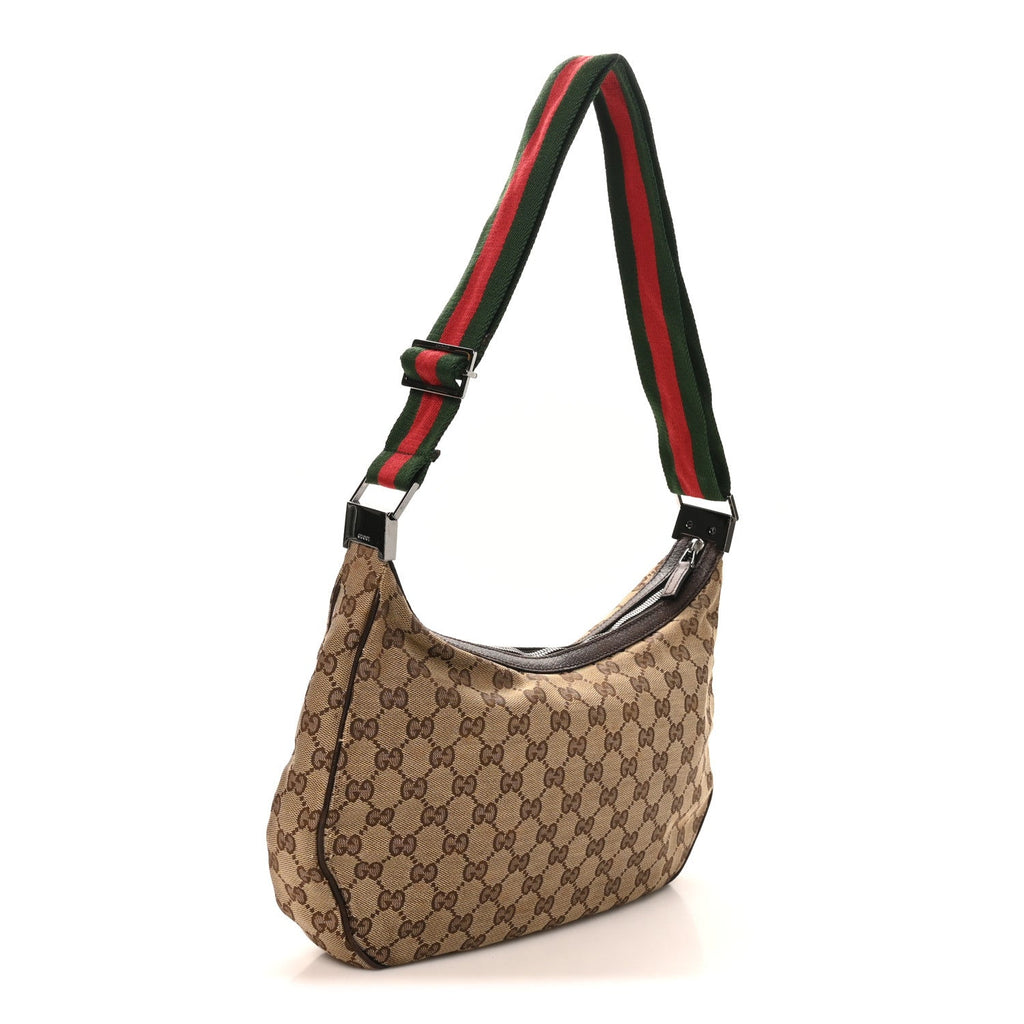 Gucci Monogram Web Medium Half Moon Hobo Dark Brown