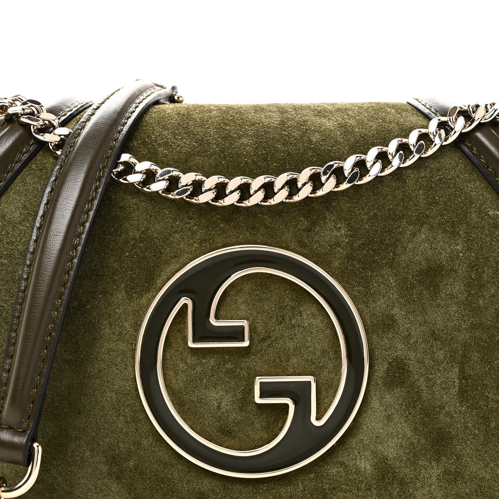 Gucci Suede Calfskin Blondie Medium Shoulder Bag Green