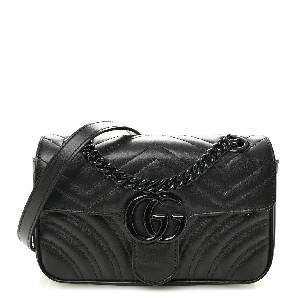 Gucci Calfskin Matelasse Monochrome Mini GG Marmont Shoulder Bag Black