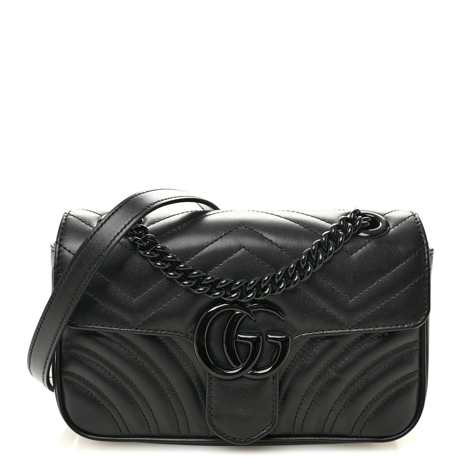 Gucci Calfskin Matelasse Monochrome Mini GG Marmont Shoulder Bag Black
