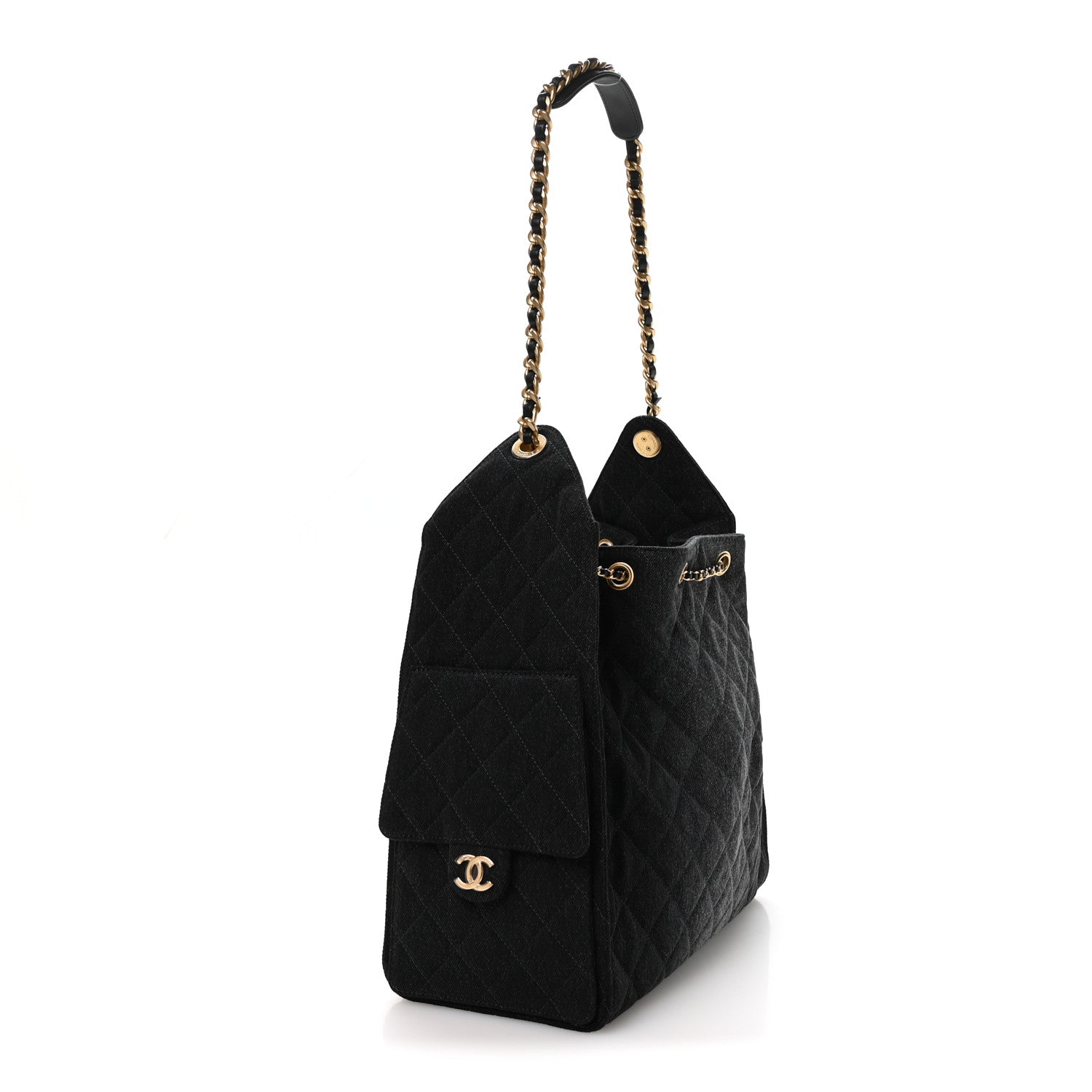 Chanel Washed Denim Quilted Medium Chanel 25 Handbag Black
