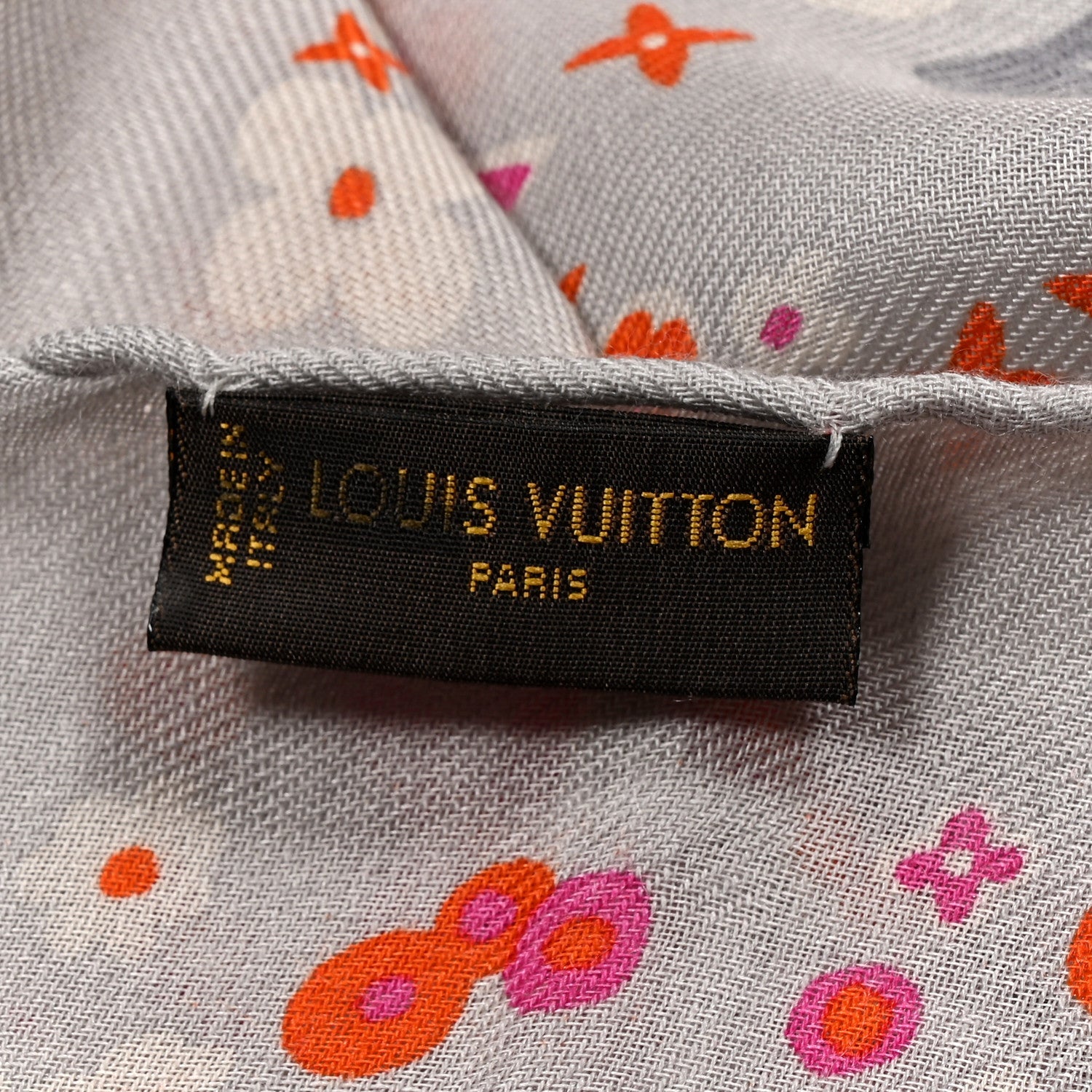 Louis Vuitton Cashmere Silk Wool Floral Stole Grey