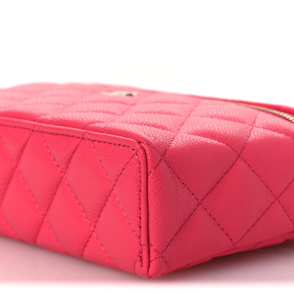 Chanel Caviar Quilted Top Handle Slim Vanity With Chain Fuchsia