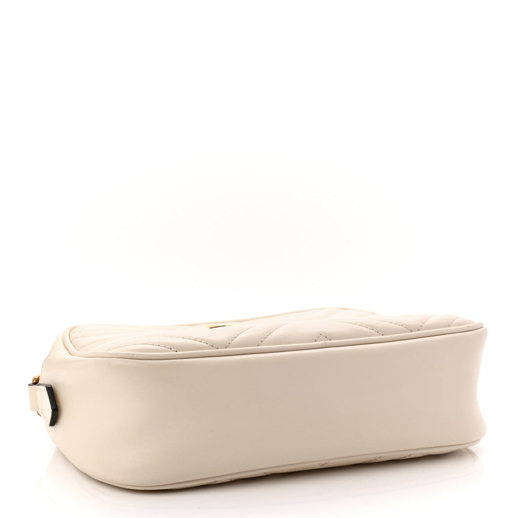 Gucci Calfskin Matelasse Small GG Marmont Chain Shoulder Bag White