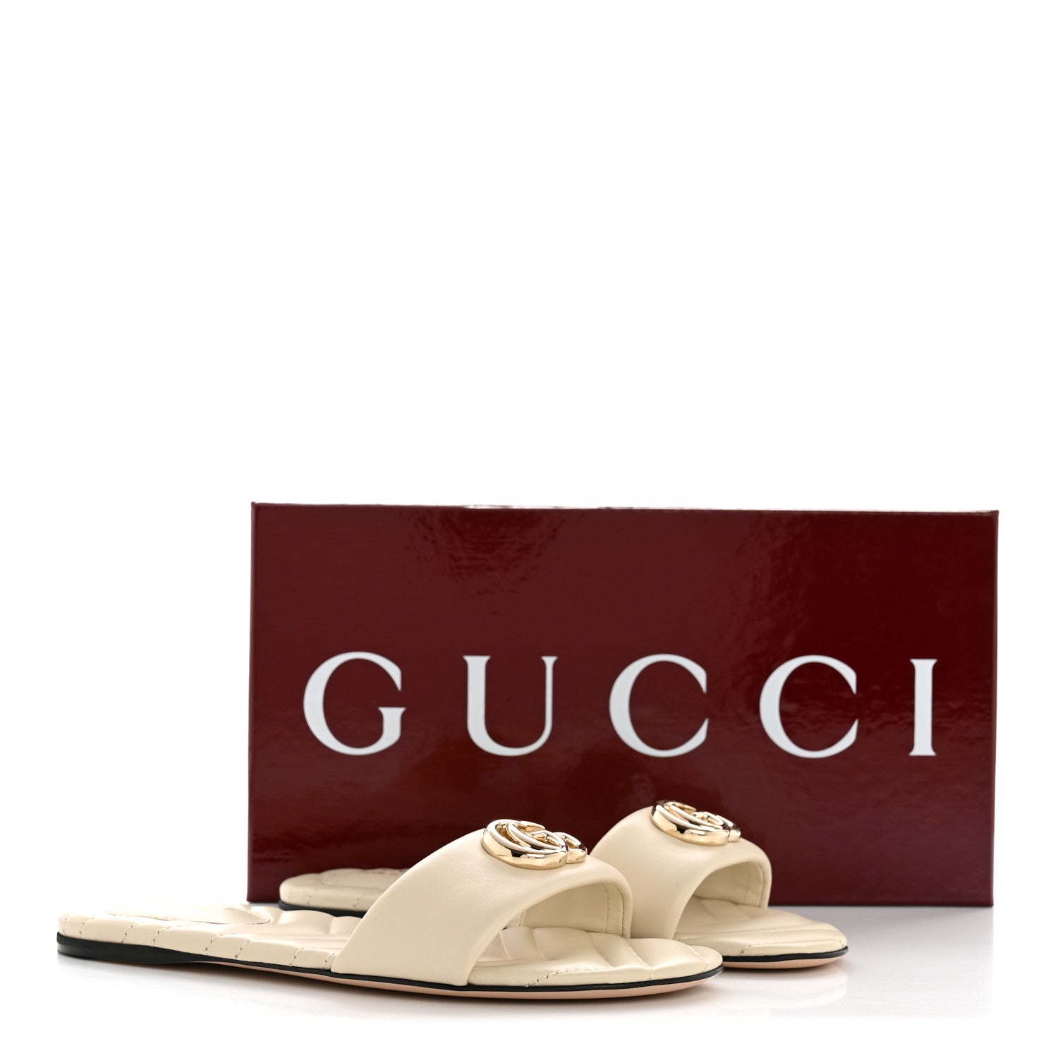 Gucci Nappa Matelasse GG Marmont Flat Slide Sandals 38 New Ivoire