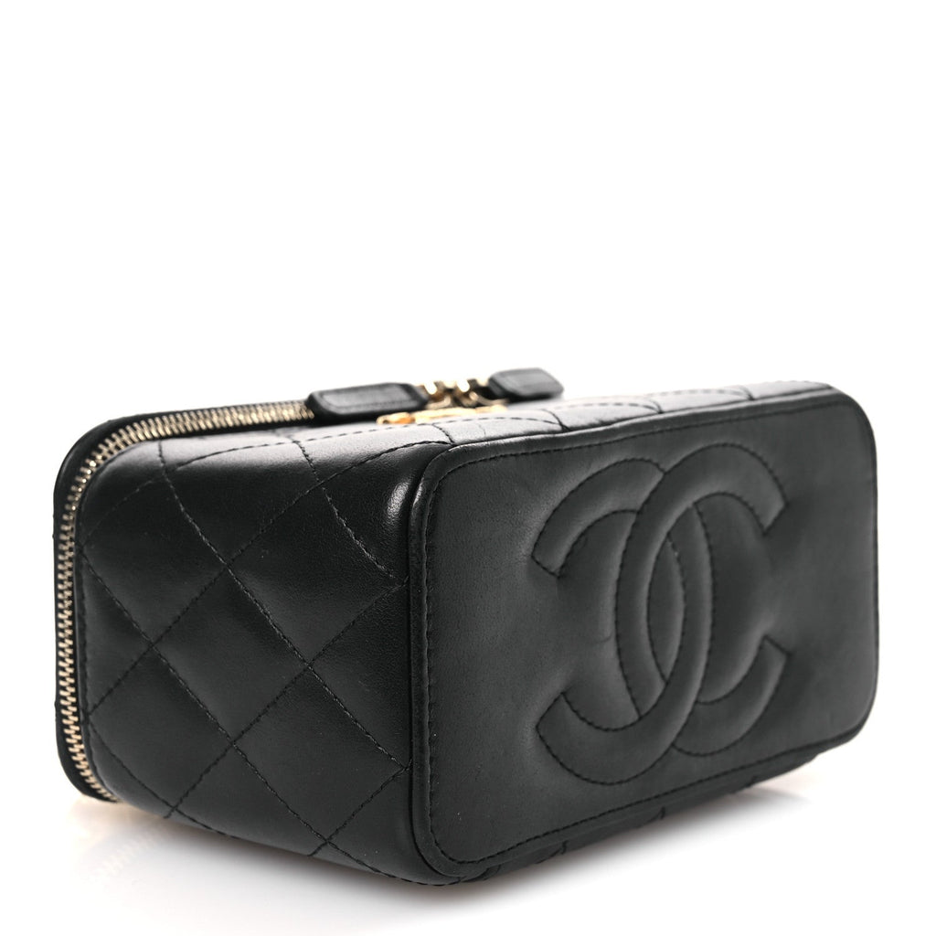 Chanel Lambskin Quilted Small Pillow Crush Vanity Case With Chain Black