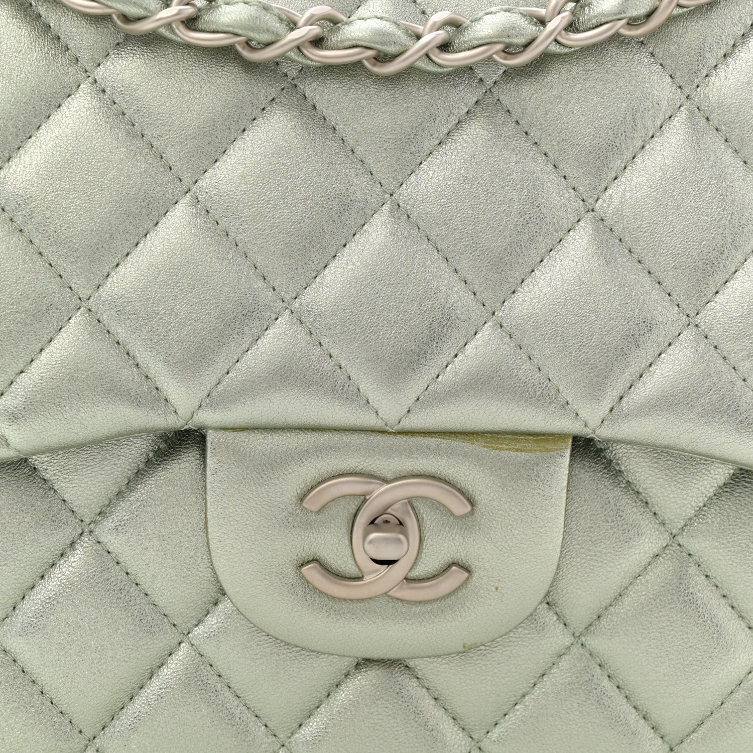 Chanel Metallic Lambskin Quilted Jumbo Double Flap Green