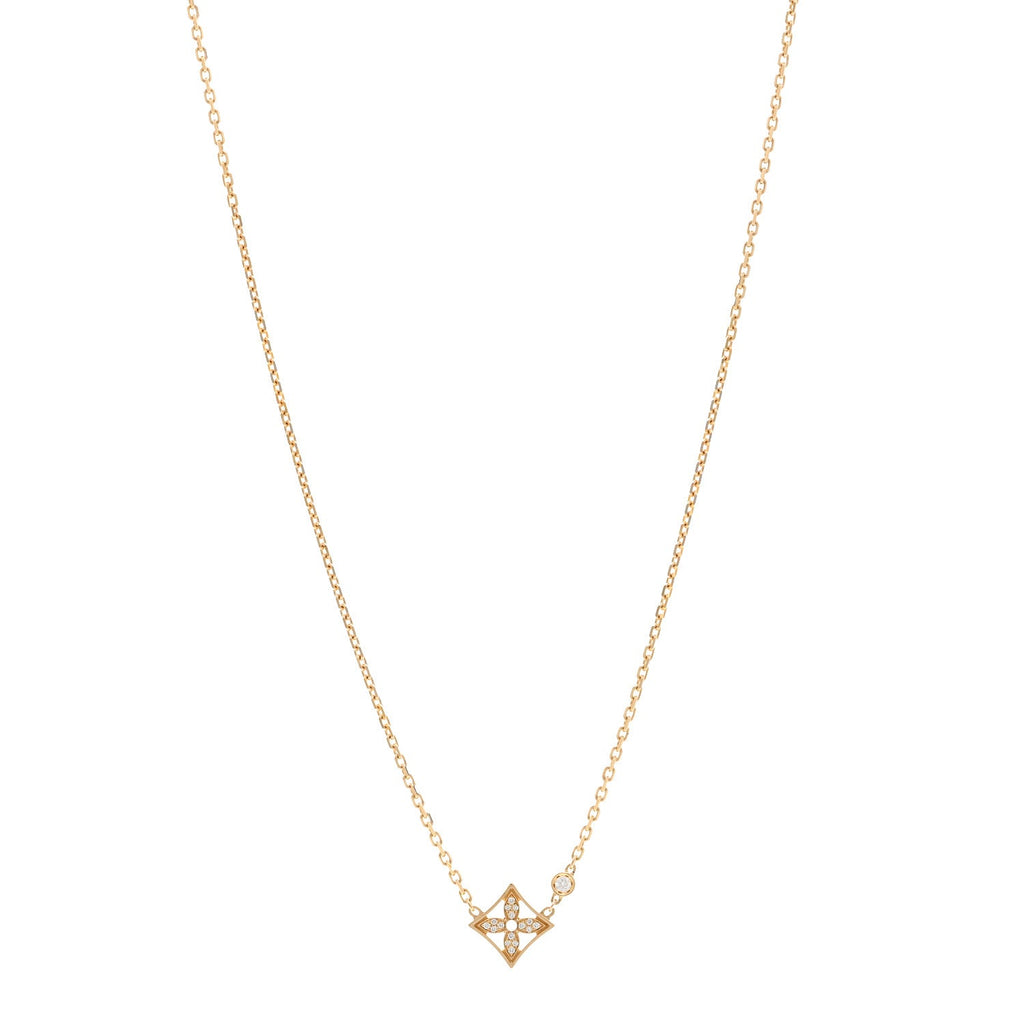 Louis Vuitton 18K Yellow Gold Diamond Idylle Blossom Pendant Pave Necklace