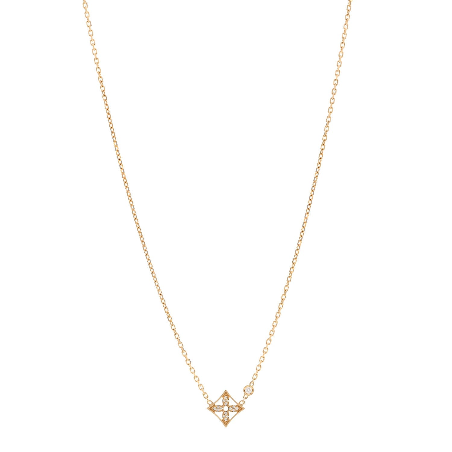 Louis Vuitton 18K Yellow Gold Diamond Idylle Blossom Pendant Pave Necklace