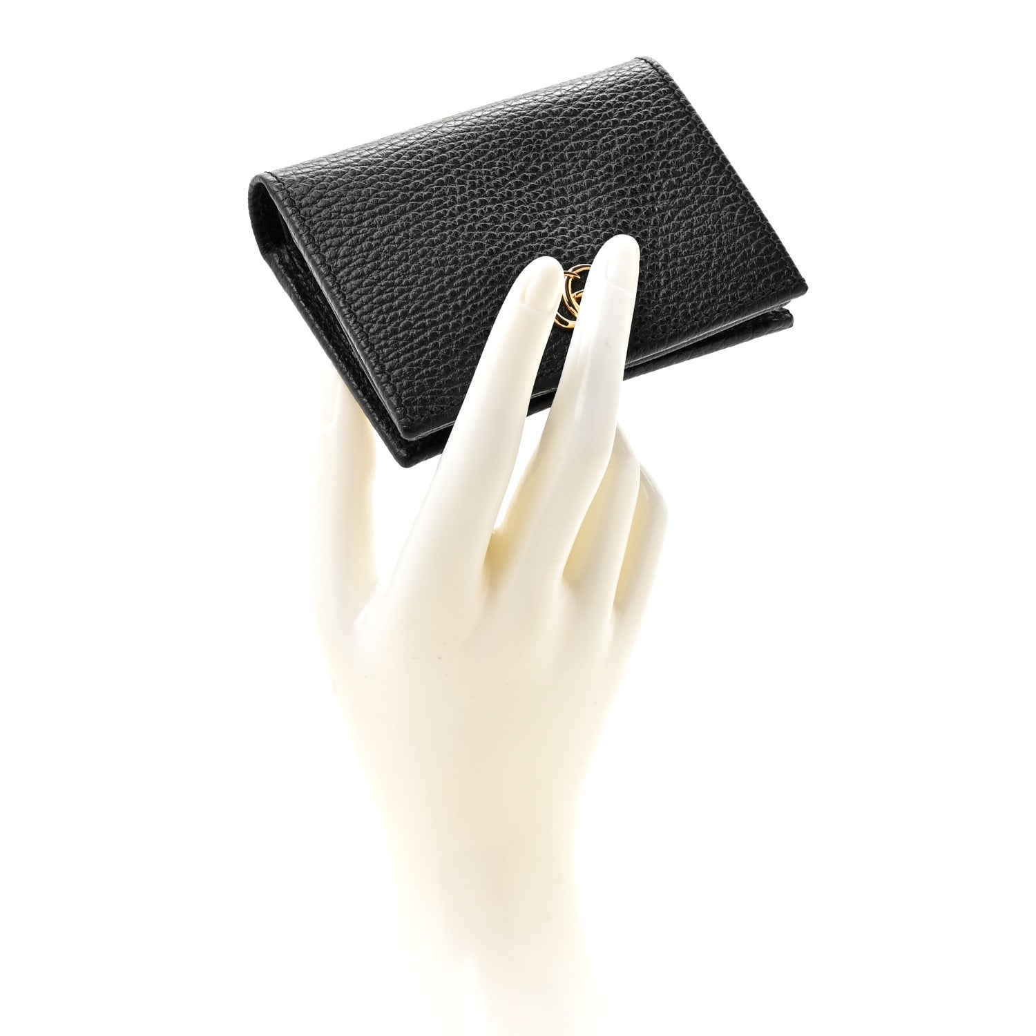 Gucci Pebbled Calfskin GG Marmont Card Case Black