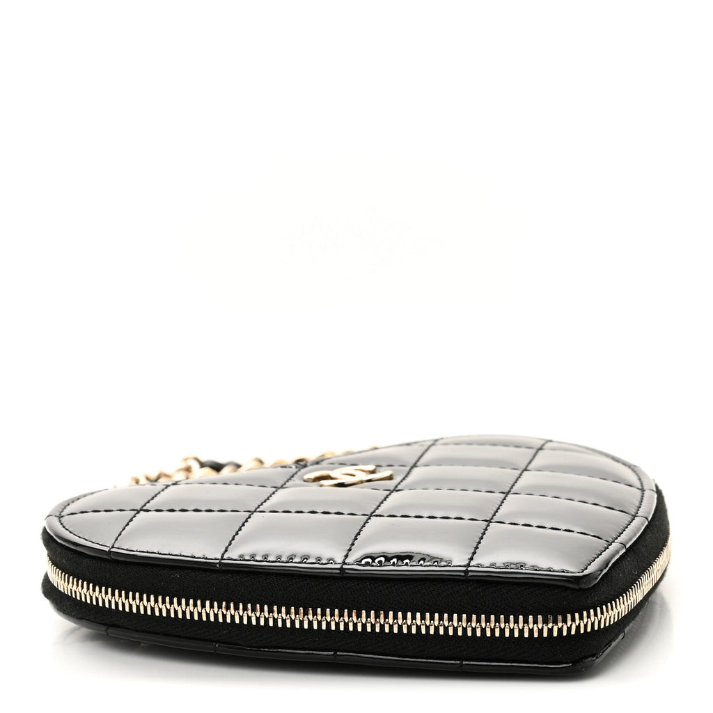 Chanel Patent Calfskin Resin Quilted CC Heart Clutch With Chain Black