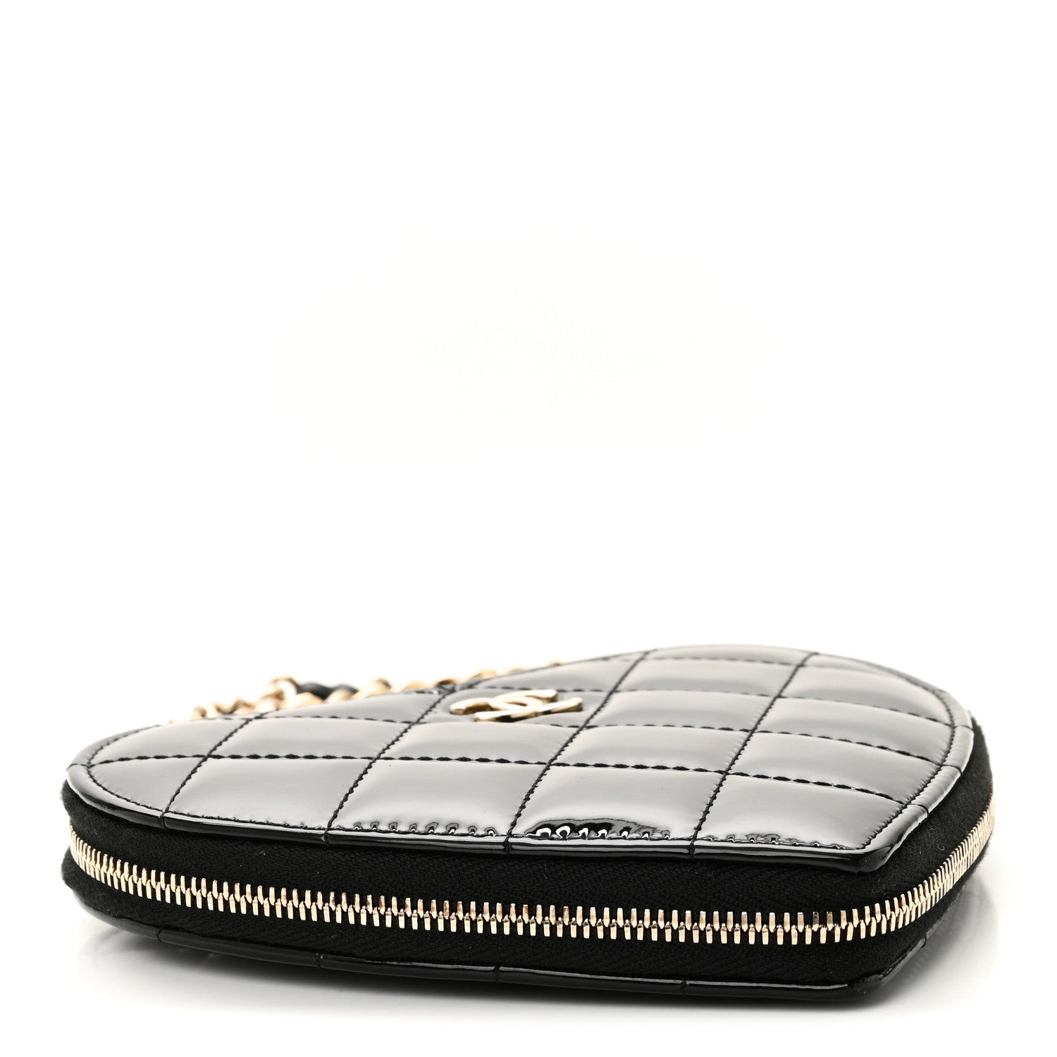 Chanel Patent Calfskin Resin Quilted CC Heart Clutch With Chain Black