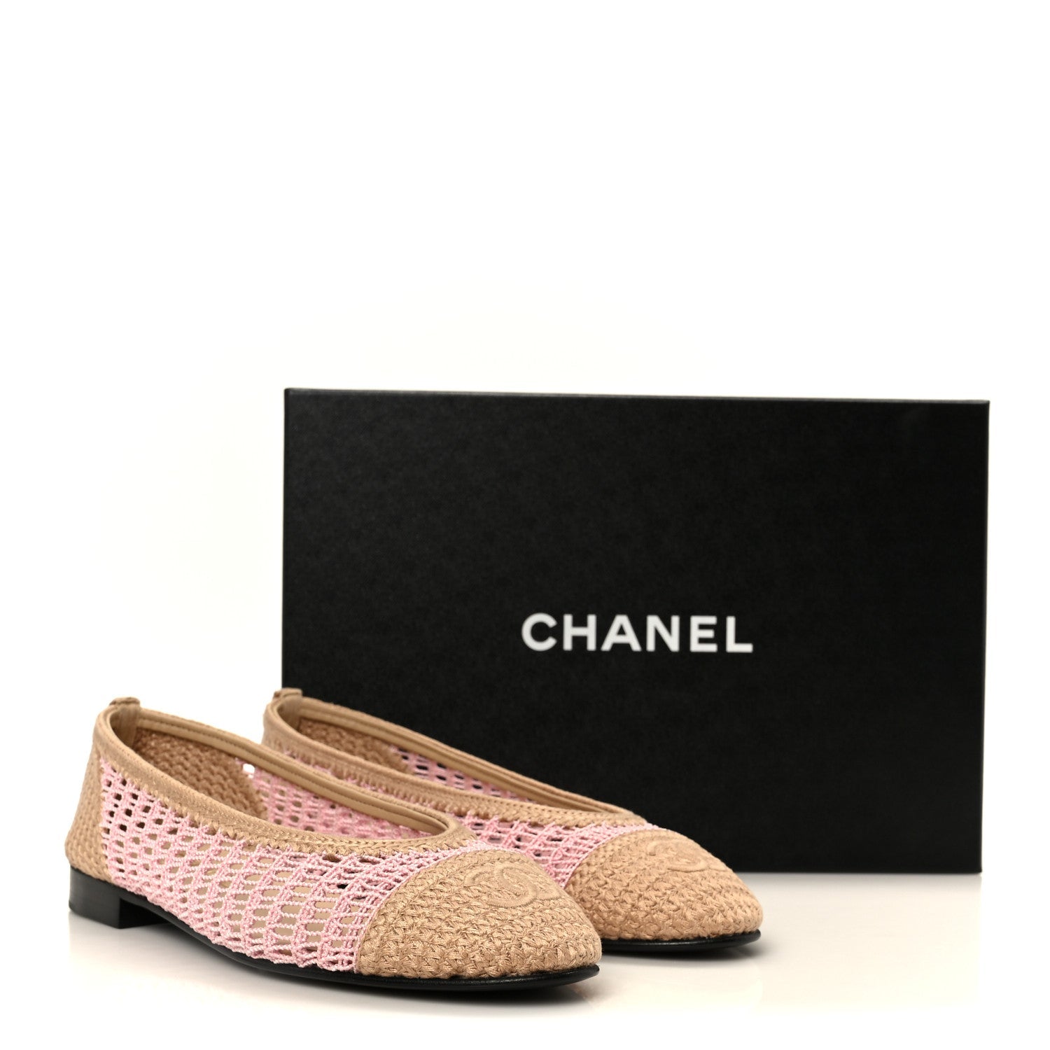 Raffia Cap Toe Ballerina Flats 36.5 Pink Beige
