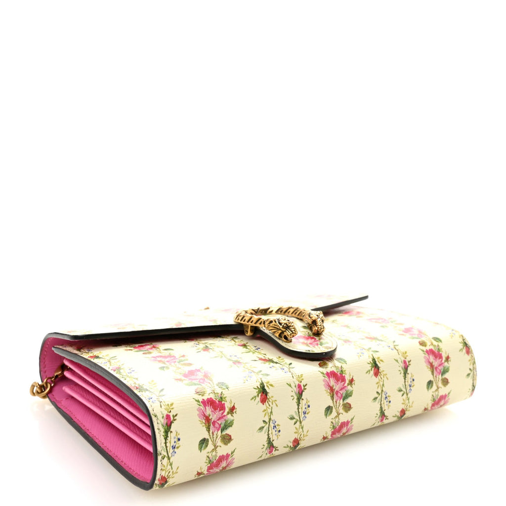 Gucci Calfskin Floral Print Mini Dionysus Chain Wallet Ivory Pink