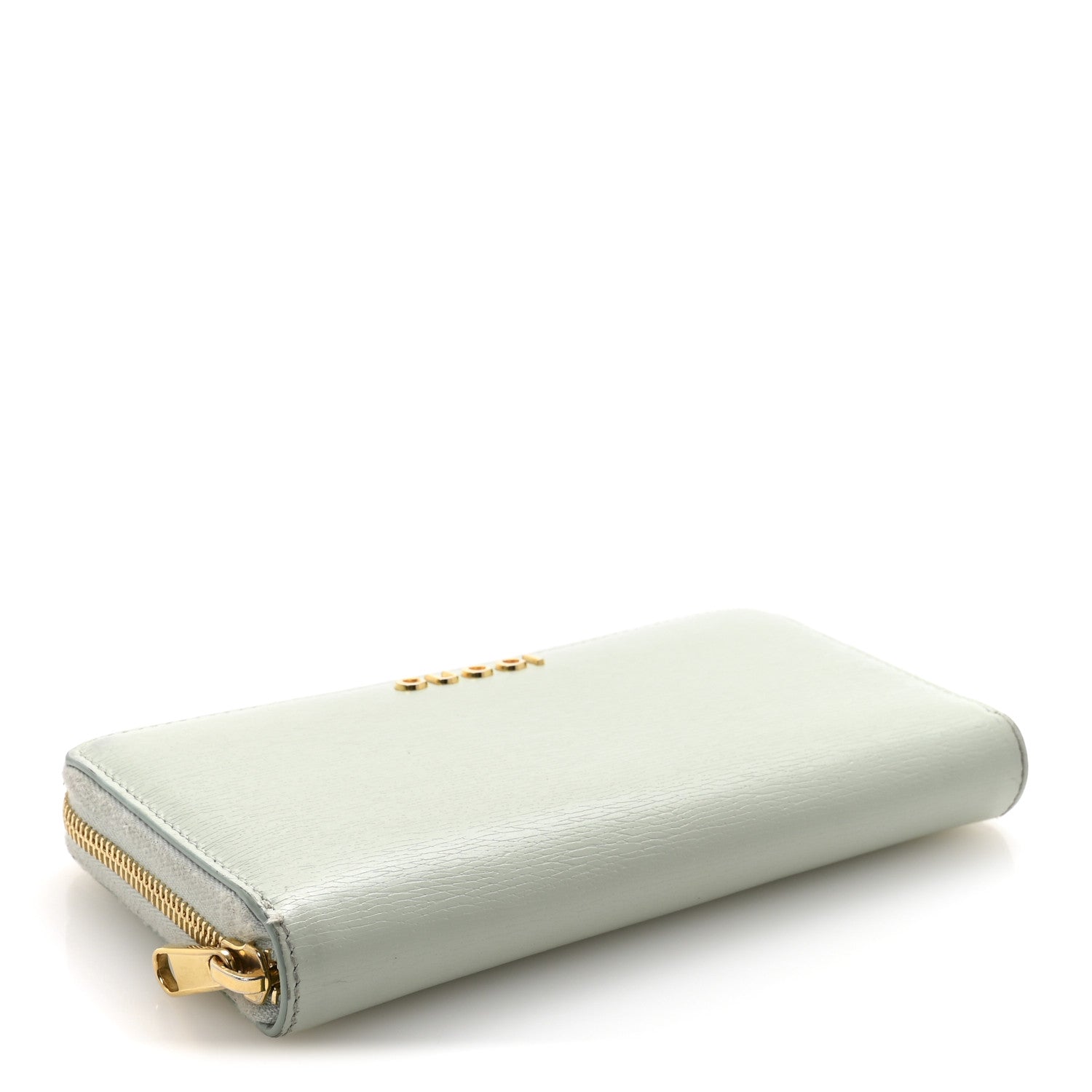 Gucci Textured Calfskin Gucci Script Zip Around Wallet Light Blue
