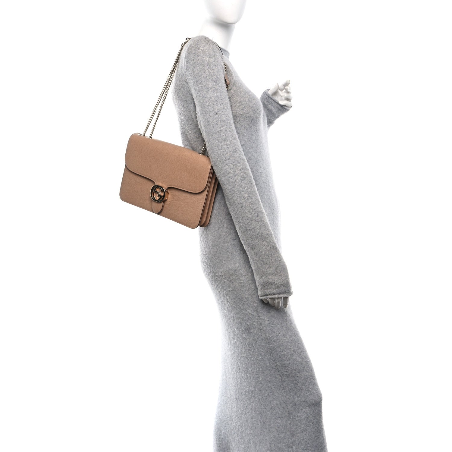 Gucci Dollar Calfskin Interlocking G Shoulder Bag Camelia